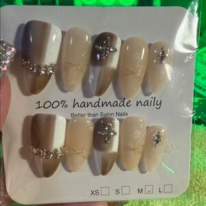 Brown tan and white press on nails